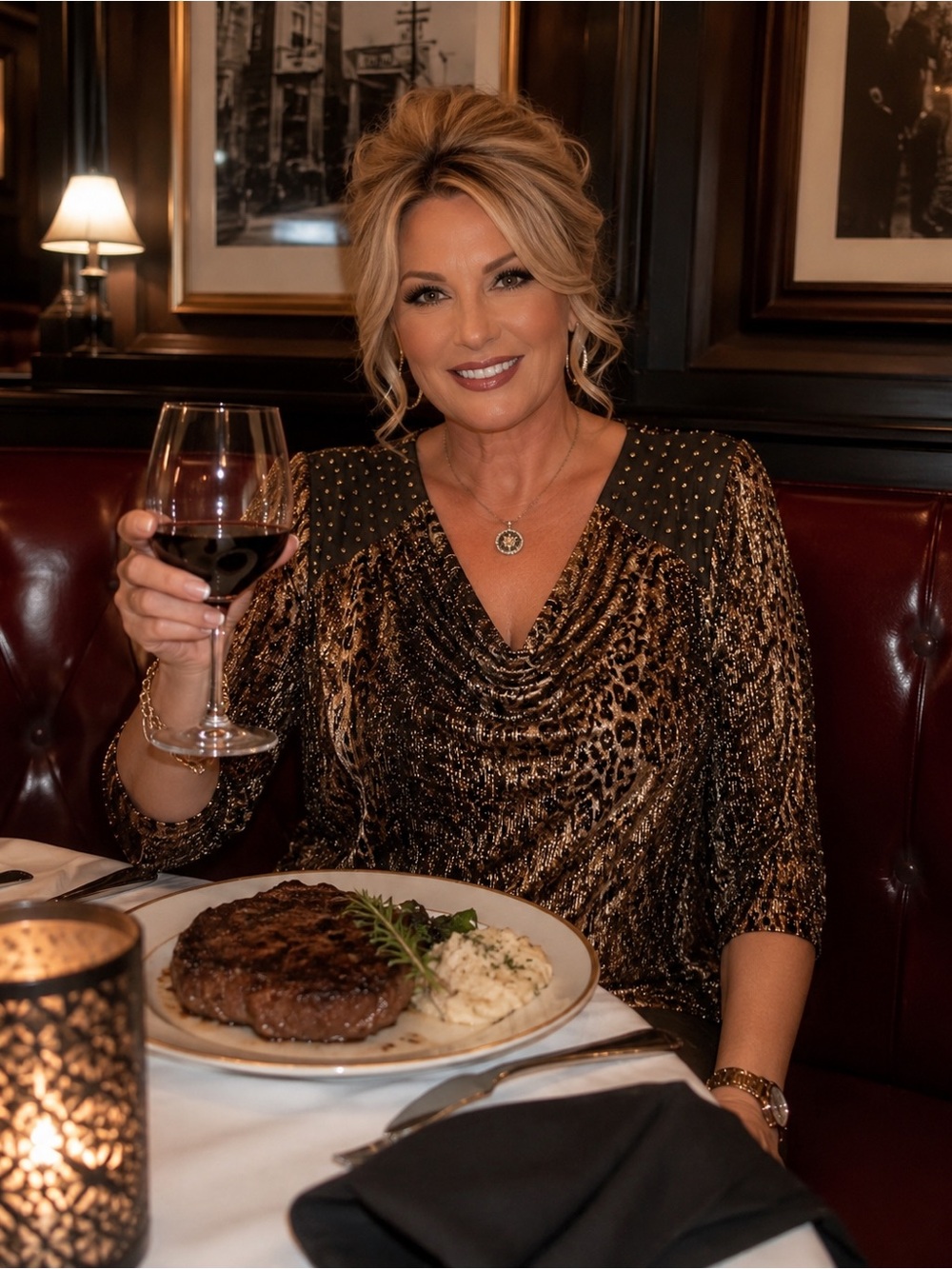 Gold Leopard-Print Top Cowl Neck 3/4 sleeve 2X